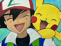 a painting of a boy and a pikachu